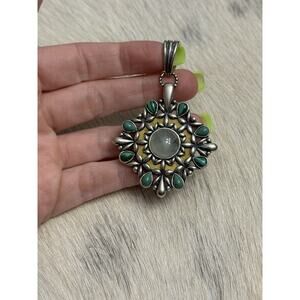 Carolyn Pollack Relios Sterling 925 Brass Turquoise Malachite Mandala Pendant